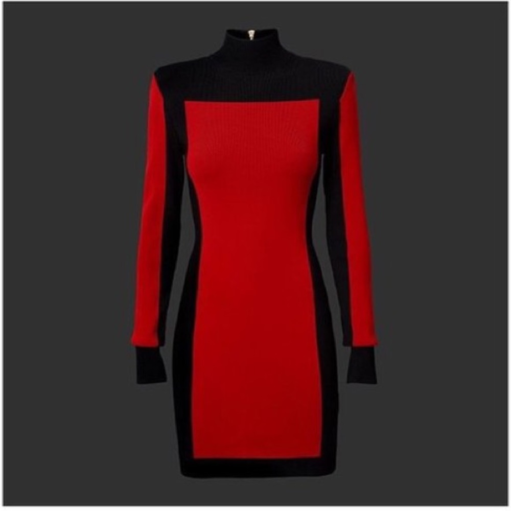 Balmain by H&M Red and Black Bodycon Dress